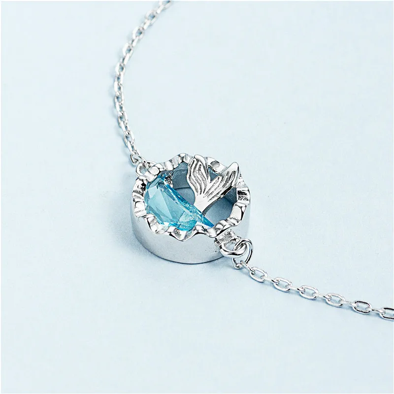 Женский браслет из серебра 925 пробы с синим кристаллом | Украшения и аксессуары