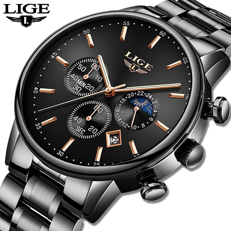Часы наручные LIGE Мужские кварцевые брендовые классические модные дизайнерские