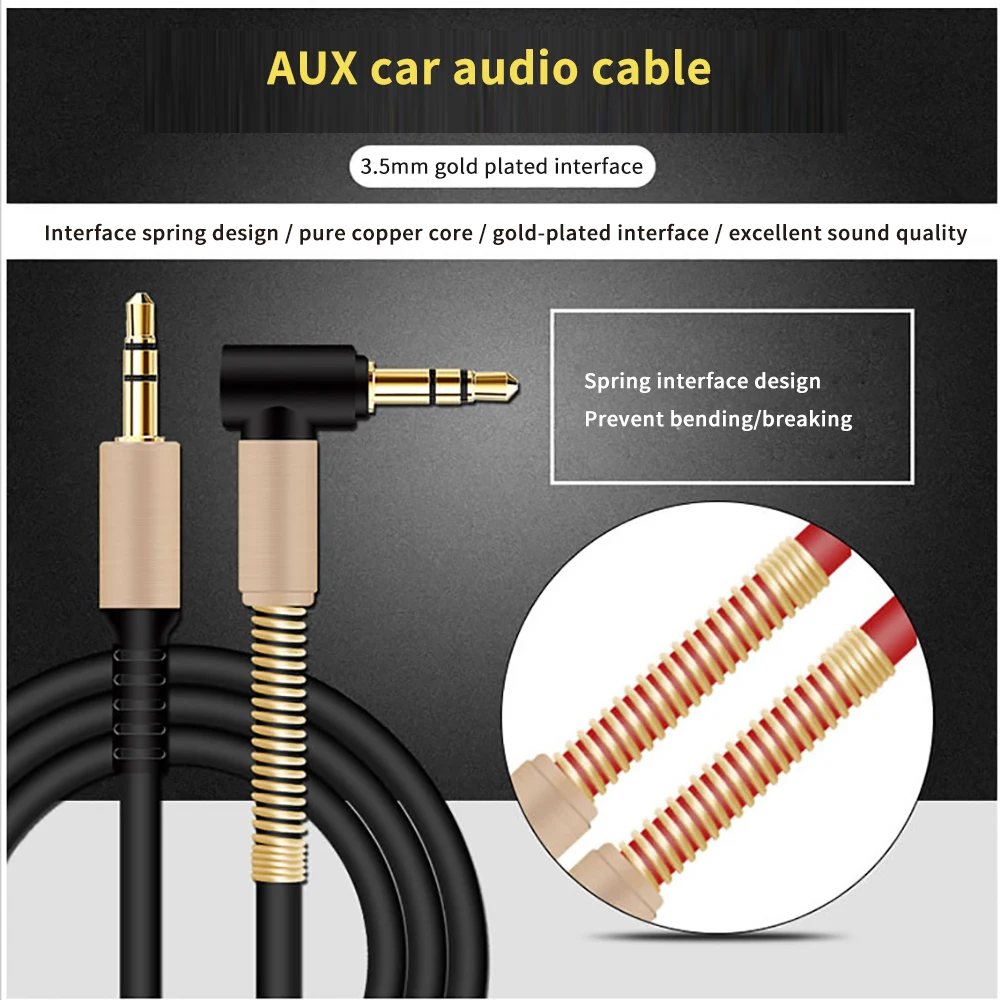 Anti-break high-elastic headphone cable 90 degree elbow spring audio cable 3.5 car AUX audio cable HIFI stereo audio cable