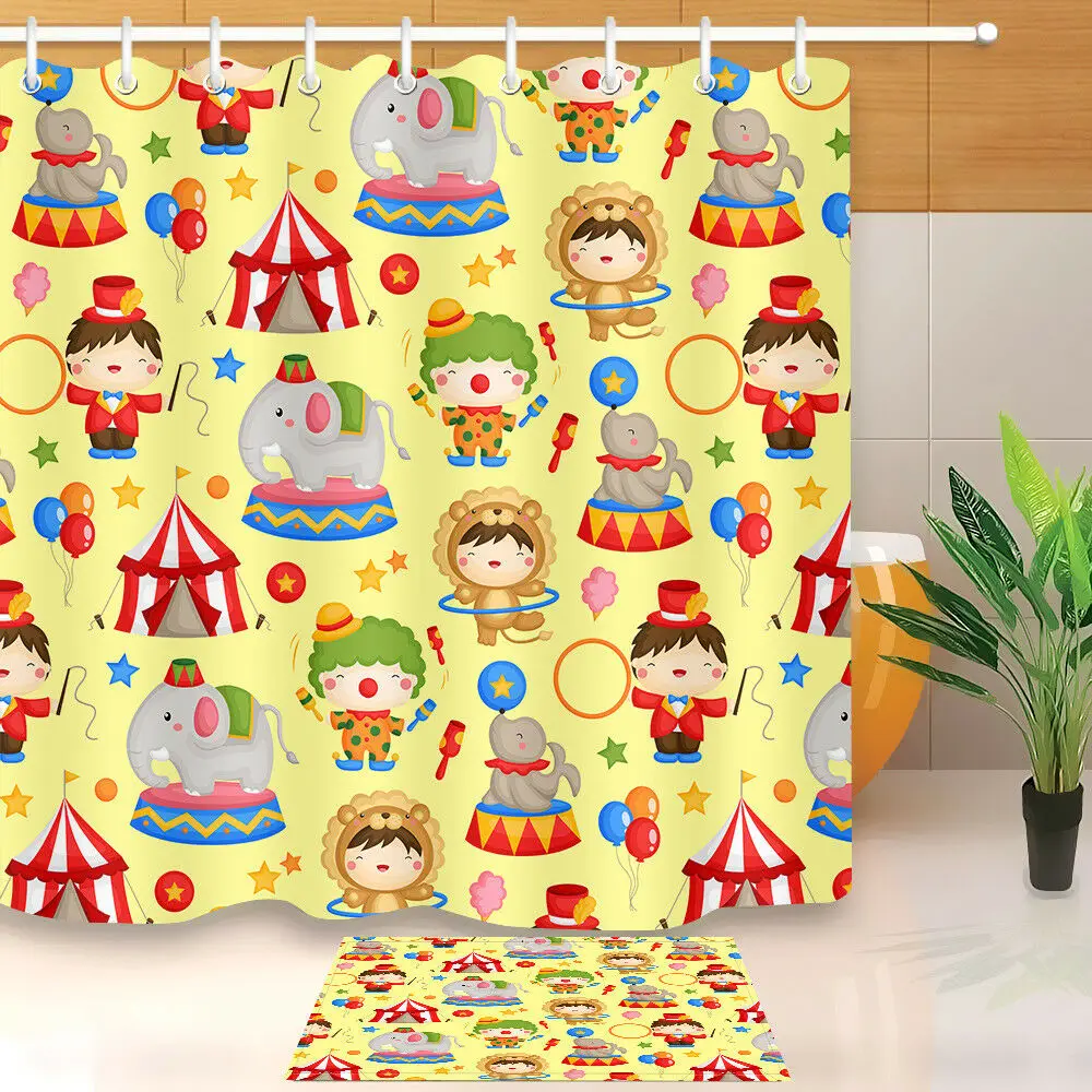 

Waterproof Cartoon Circus in Carnival Shower Curtain Bathroom Decor Bath Mat