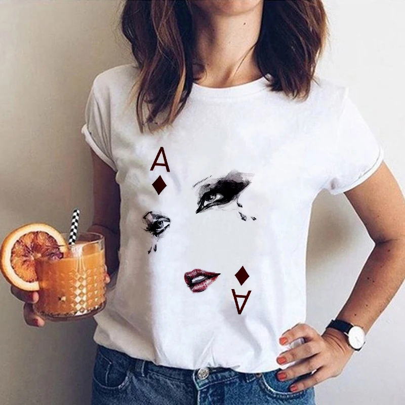 Женская футболка с принтом открыток летняя тонкая белая в стиле Харадзюку топы