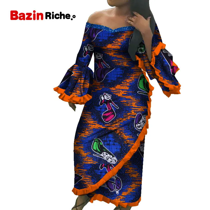 

Plus Size African Dresses for Women 4xl 5xl 6xl Off Shoulder Dashiki Maxi Dresses Spring Fall Fashion Clothing Lady WY8475