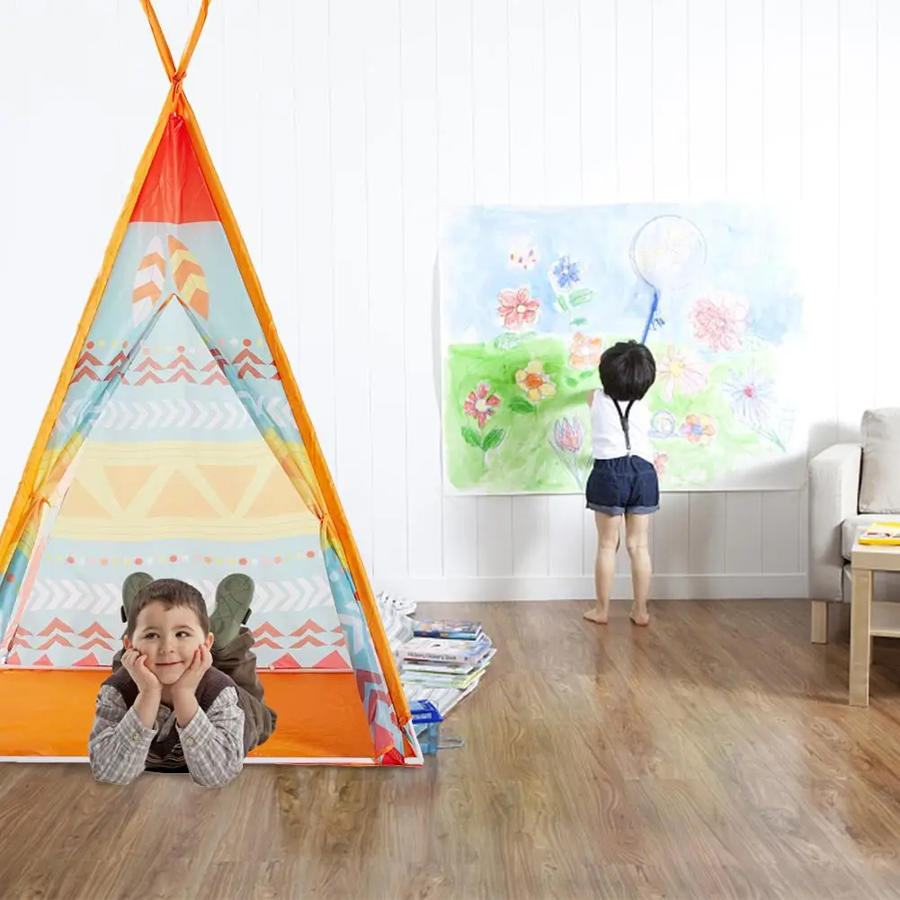 

Children Tent Toy For Kids Room Canvas Indian Tipi Tent For Indoor Outdoor Baby Play House Four Wooden Pole Teepee serviceable