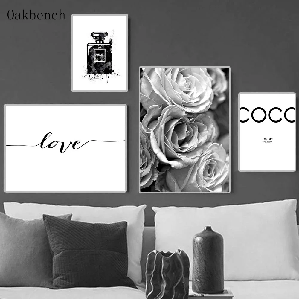 

Fashion Poster Perfume Bottle Wall Art Canvas Painting Flower Print Nordic Wall Picture Modern Posters Living Room Bedroom Decor