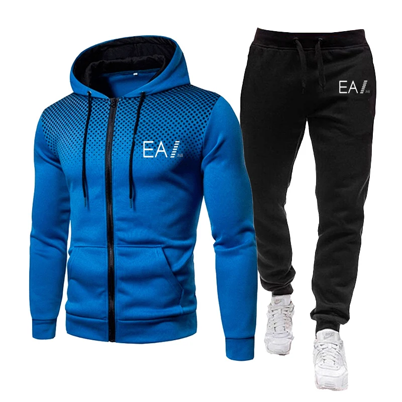 

White blue Men Hoodies Sets Fashion 2021 Autumn Brand Casual Tracksuit Mens Set Sports Two Piece pullover Hoodie Pant Male Suit