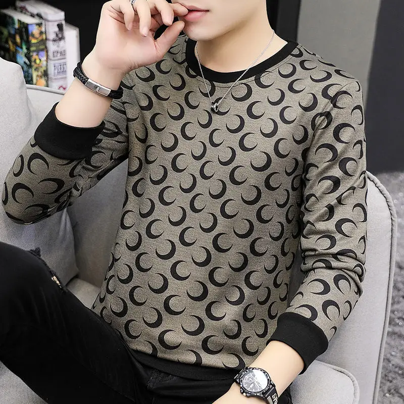 

Men's Autumn and Winter Gold Velvet Long-sleeved T-shirt Autumn Round Neck Trendy Handsome Bottoming Shirt Sweater