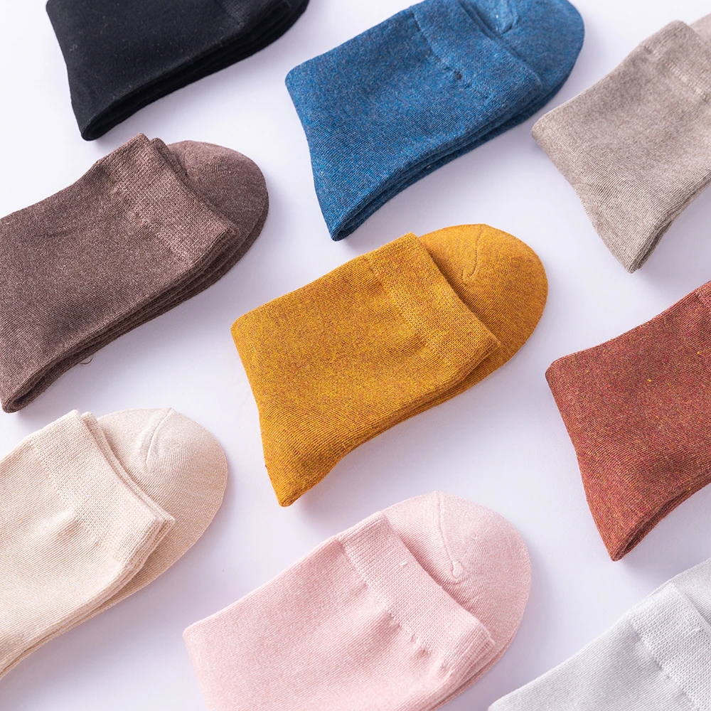 5 Pairs High Quality Bamboo Fiber Socks Women's Fashion Harajuku Japanese Candy Color Casual Middle Tube Socks Black White Sox