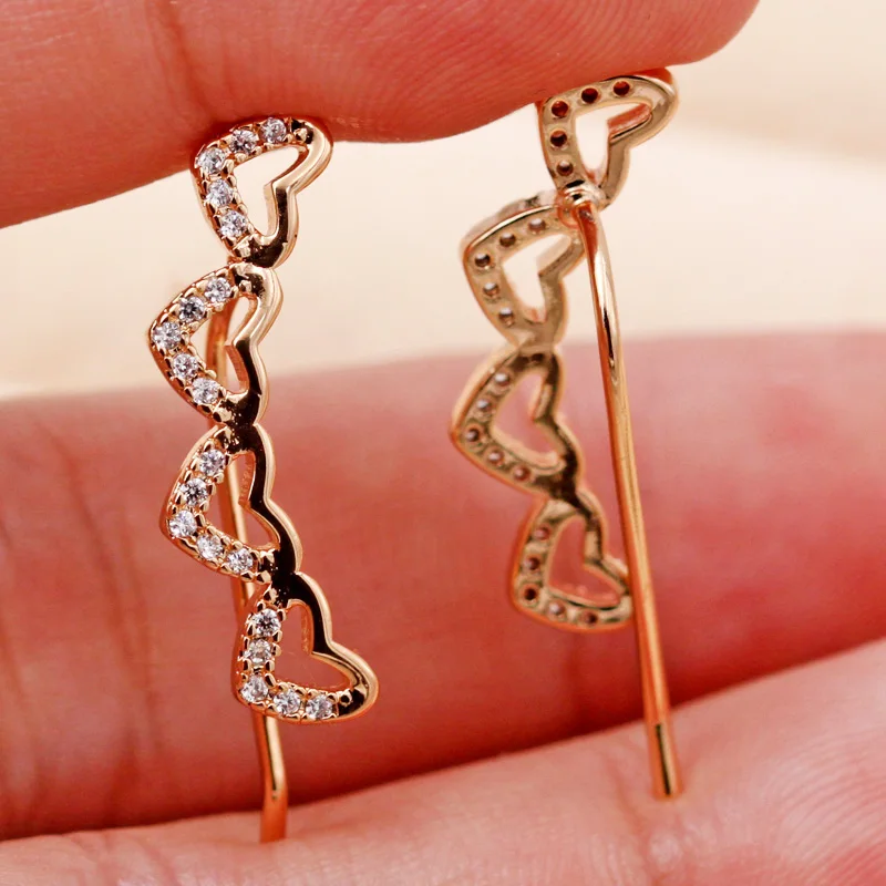 Женские серьги-гвоздики с сердечками серьги золотого цвета белым фианитом