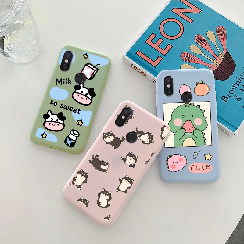 

For Xiaomi 8 Case Candy Colors Cartoon Painted Soft Silicone Cute Animal Flower Pattern Shockproof Matte Phone Cover