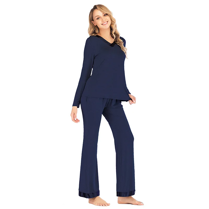 Женская пижама с длинным рукавом и V-образным вырезом осенняя 2020 | одежда