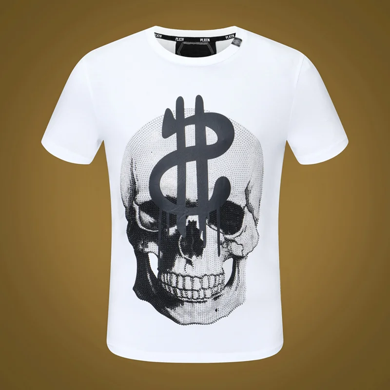 

Мужская хлопковая футболка с коротким рукавом, круглым вырезом и черепами