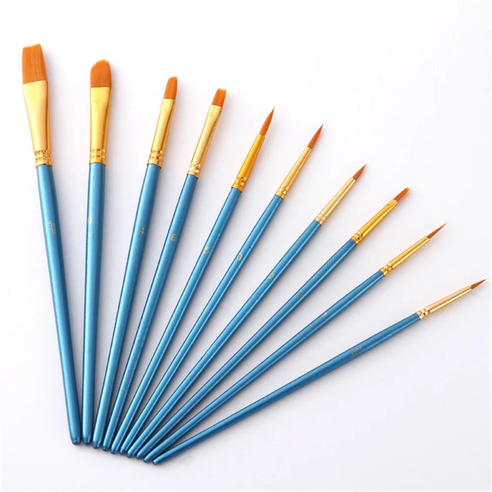 

10pcs/pack Wholesale Paint Nylon Hair Paint Brushes Beginner Art Supplies Painting Drawing Tools Educational Tools