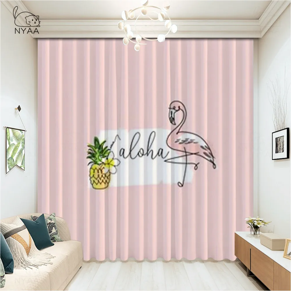 

Trendy White Flamingo Rose Flowers Japanese Curtain Cafe Curtain Kitchen Window Short Curtains European Curtains Micro Shading