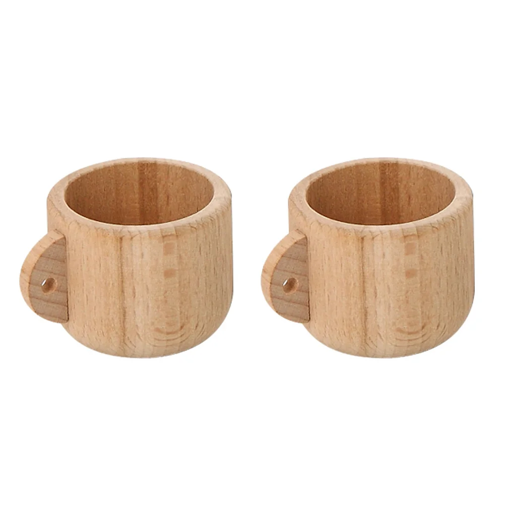 

2PCS Wood Tableware Toys Eco-friendly Paint Tea Cups Toys Simulated Kitchen Cooking Utensils Toys with Handle for Home