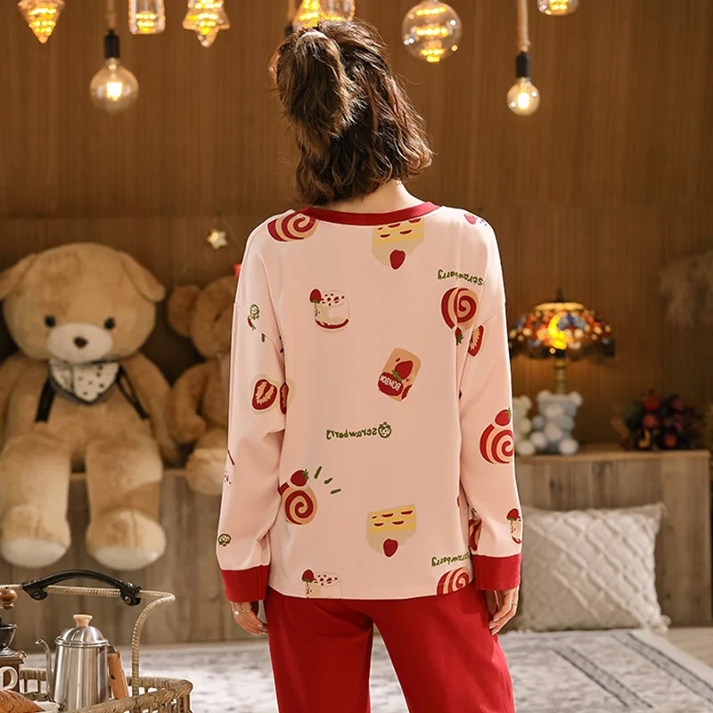 Foply Cartoon Pajamas for Women Full Cotton Pyjamas Sleepwear Nightwear Pijama Mujer Home Wear Plus Size Long Pants Nightsuit