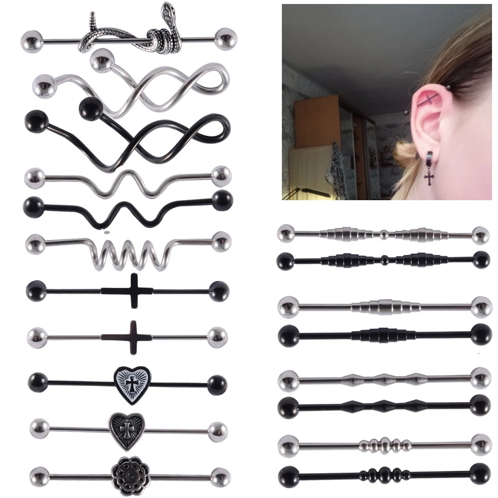 

1PCS 14G Industrial Barbell Cartilage Earring Helix Barbell Surgical Steel Body Piercing Jewelry Straight Bar Length 12-48mm