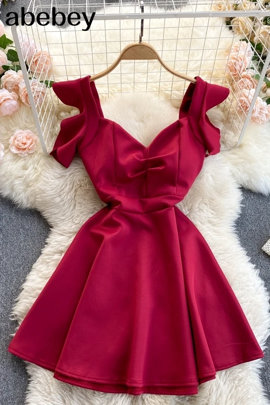 

Bohemian V-Neck Short Sleeve Pleated Mini Dress Sexy Sundress Mujer A LIne Dress For Women Holiday Ruffles Vestidos