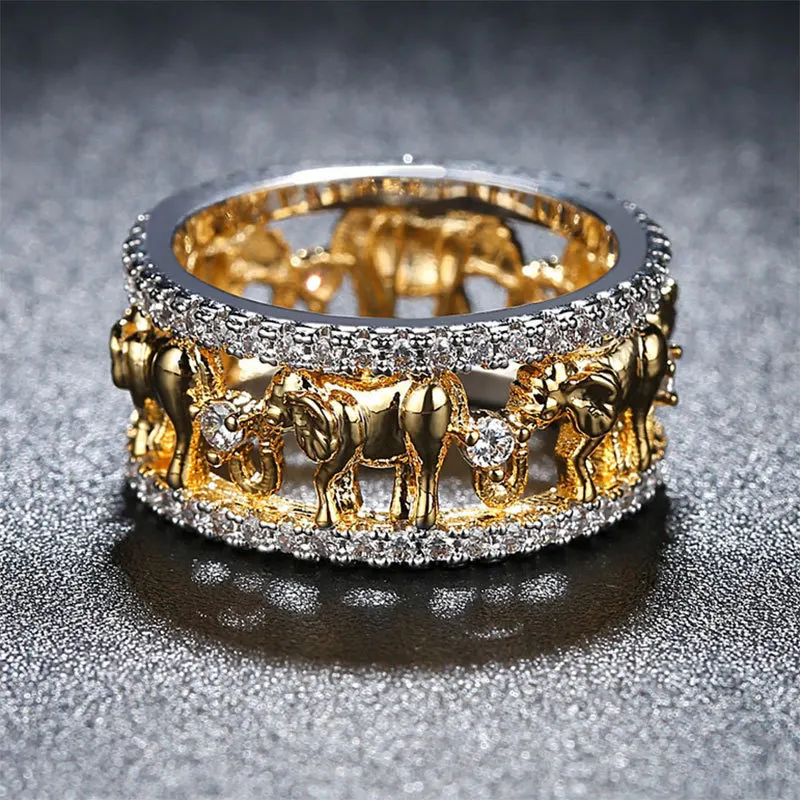 

Brillian Fashion 14K Golden Elephant Zircon Ring Women Prom Party Birthday Gift Luxury Jewelry Supernatural Personalized Gift
