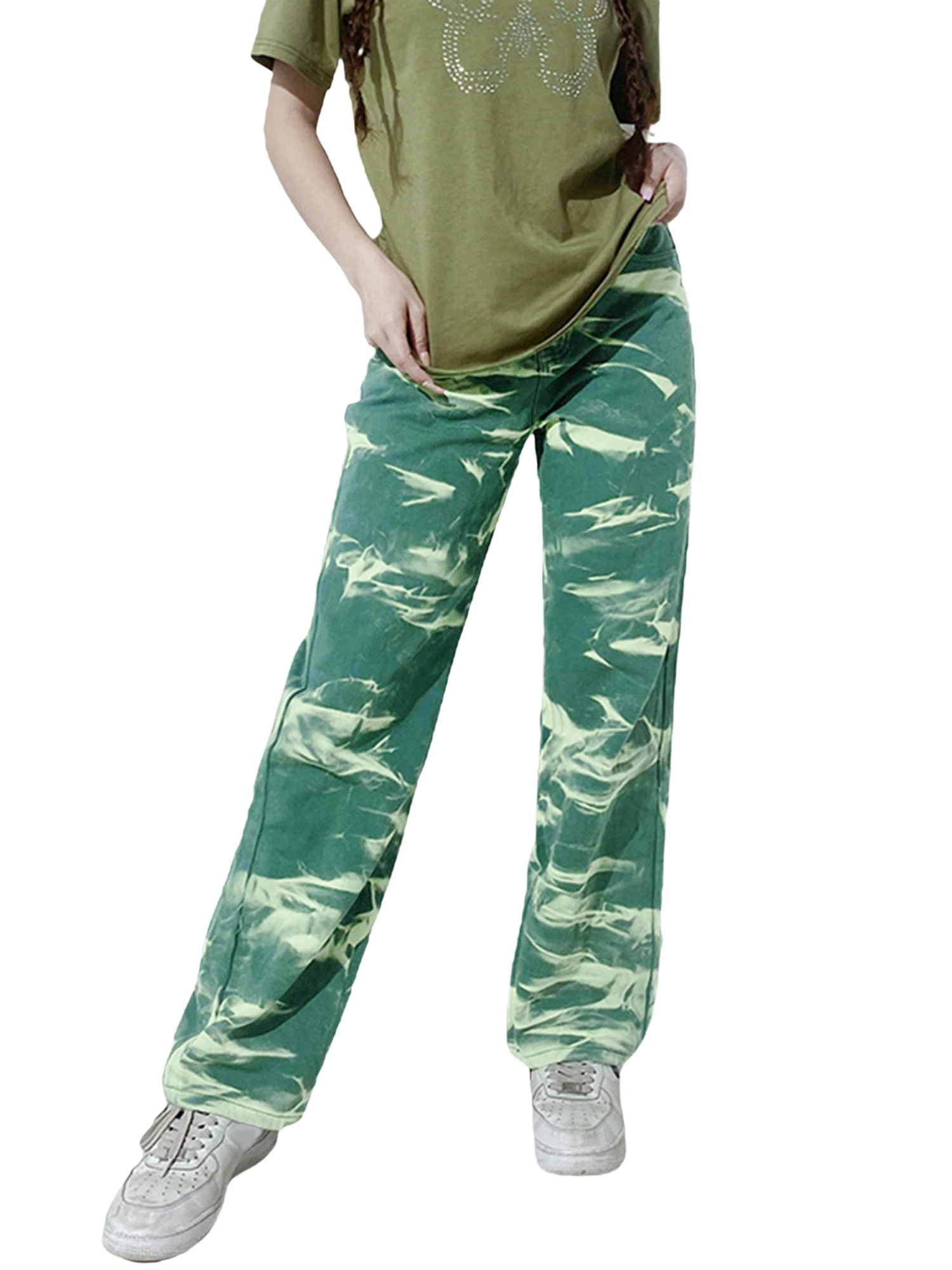 Джинсы женские прямые с принтом зебры карманами S M L лето 2021 | Женская одежда