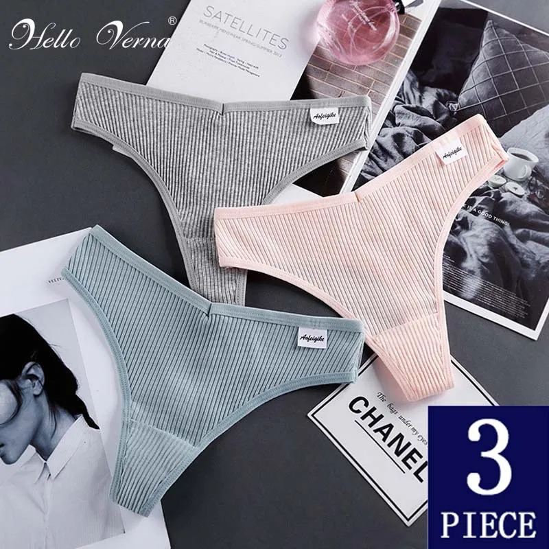 

3PCS/Set G-string Cotton Women's Underwear Sexy Panties Female Underpants Thong Solid Color Pantys Lingerie S-XL Plus Size