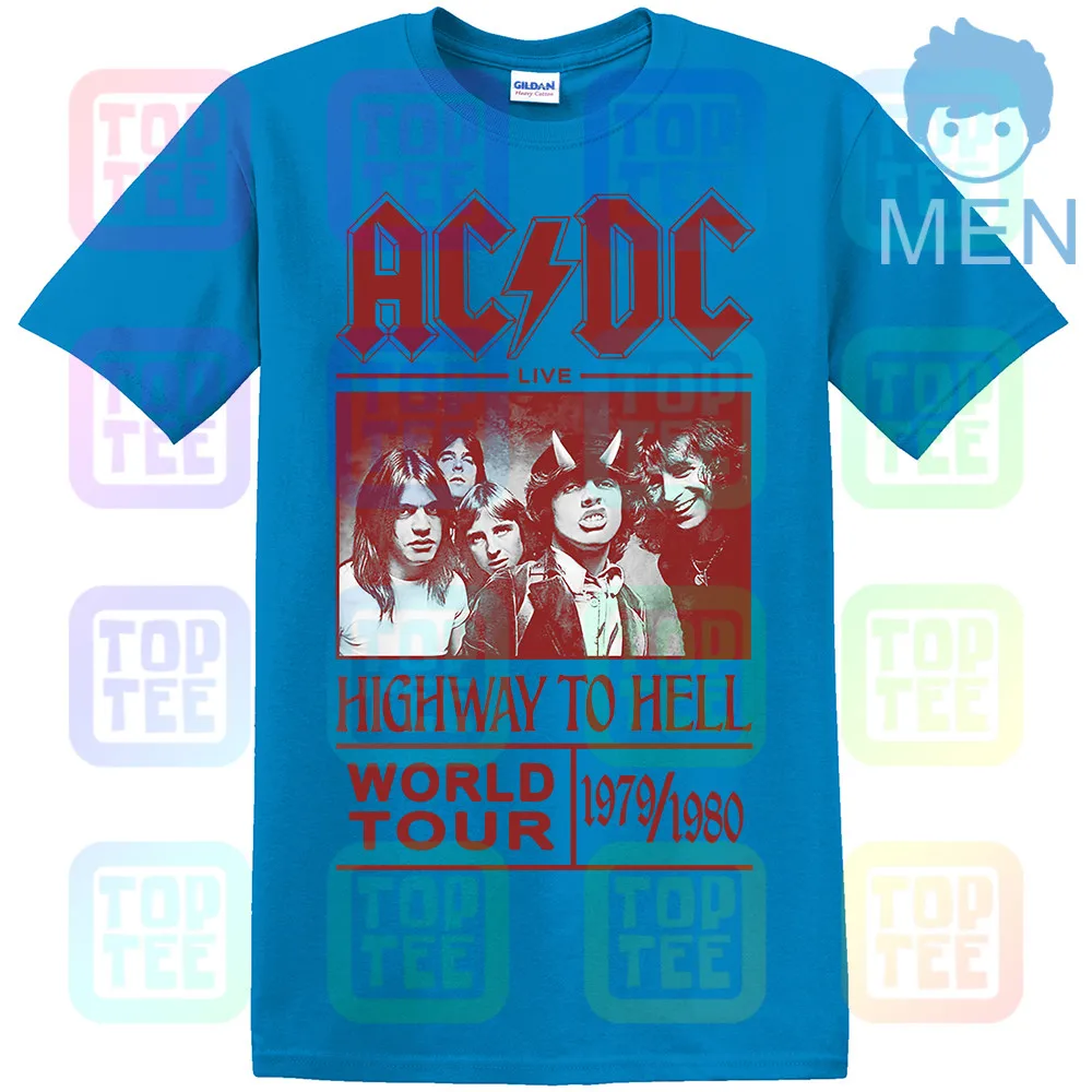MEN-ROYAL BLUE AC/DC Футболка Highway To Hell World Tour 1979/1980 все размеры официальный логотип - Цвет: MEN-ROYAL BLUE