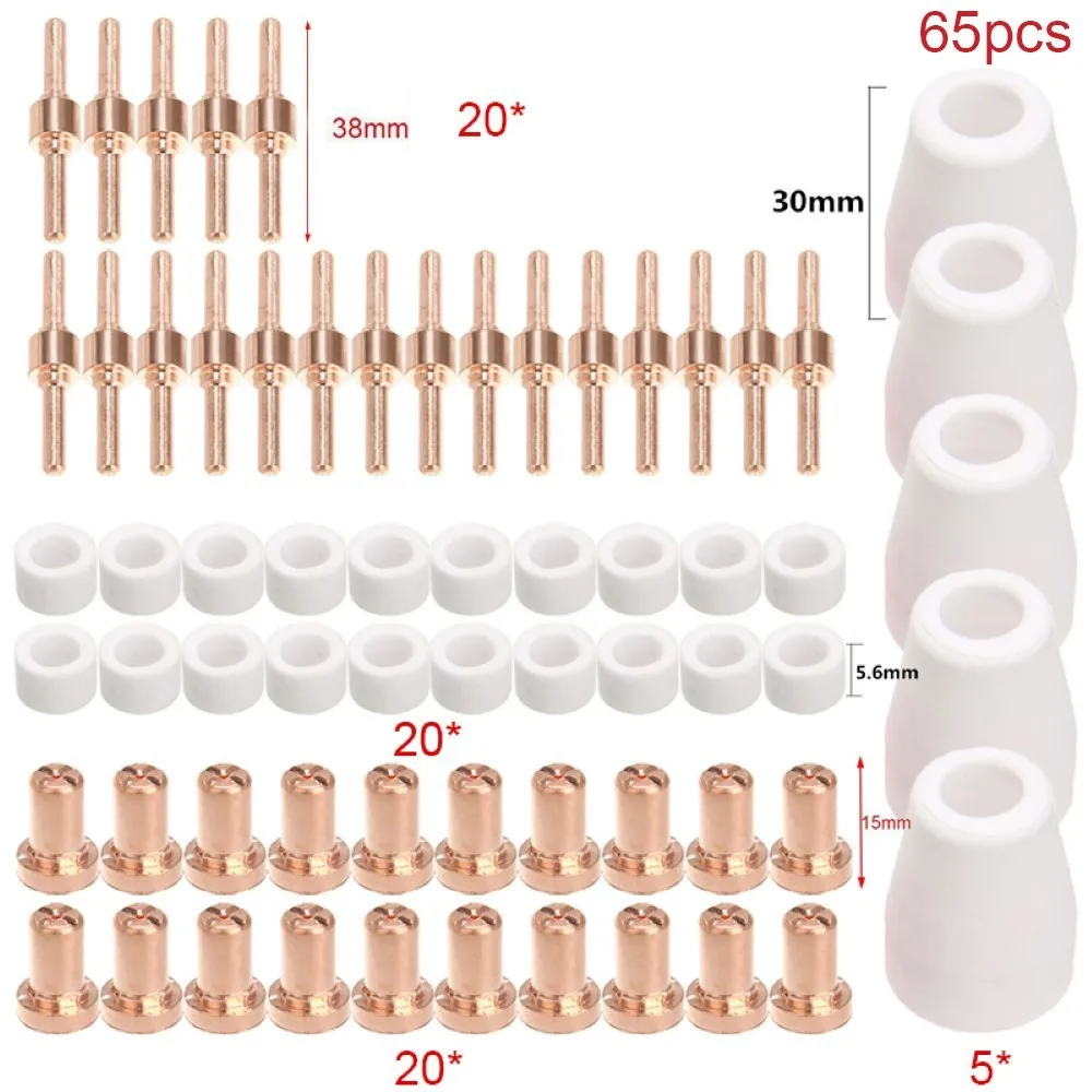 

Набор наконечников плазменного резака сопел, комплект сменных насадок, 65 шт., для резаков PT31 CUT 30 40 50, сварочные инструменты