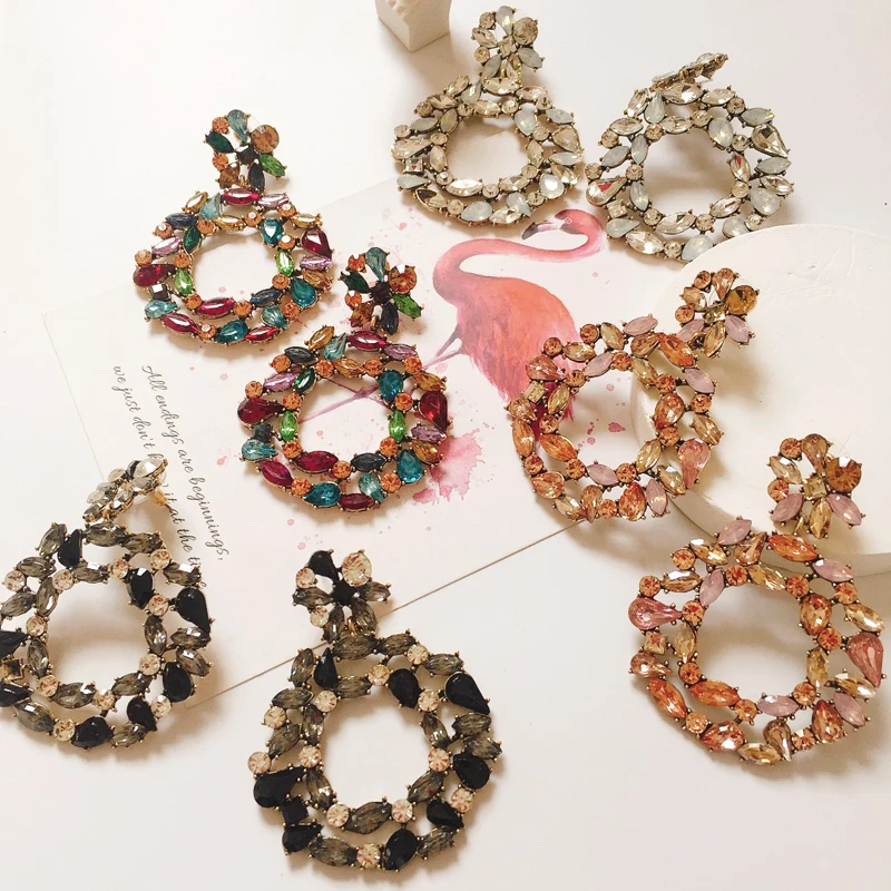 

Ztech Luxury crystal Round drop earrings for women big colorful statement earrings large rhinestone earings Fashion Jewellery