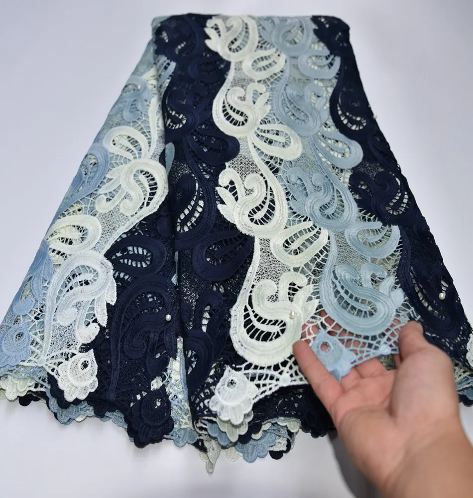 Фабричная цена гипюровое кружево с бусинами Африканское нигерийское