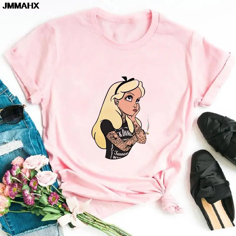 

Fashion Street Wear Pink Soft Print T-shirt Harajuku Short Sleeve Womens Top Tees Casual Gothic Female Clothing Aesthetic Tshirt