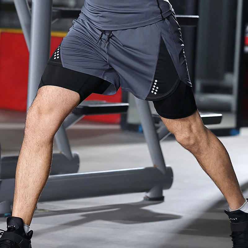 Men Running Shorts 2 in 1 Double-deck Workout Short Pants Breathable Gray Green Jogging Fitness Training Gym Sports M-3XL | Спорт и