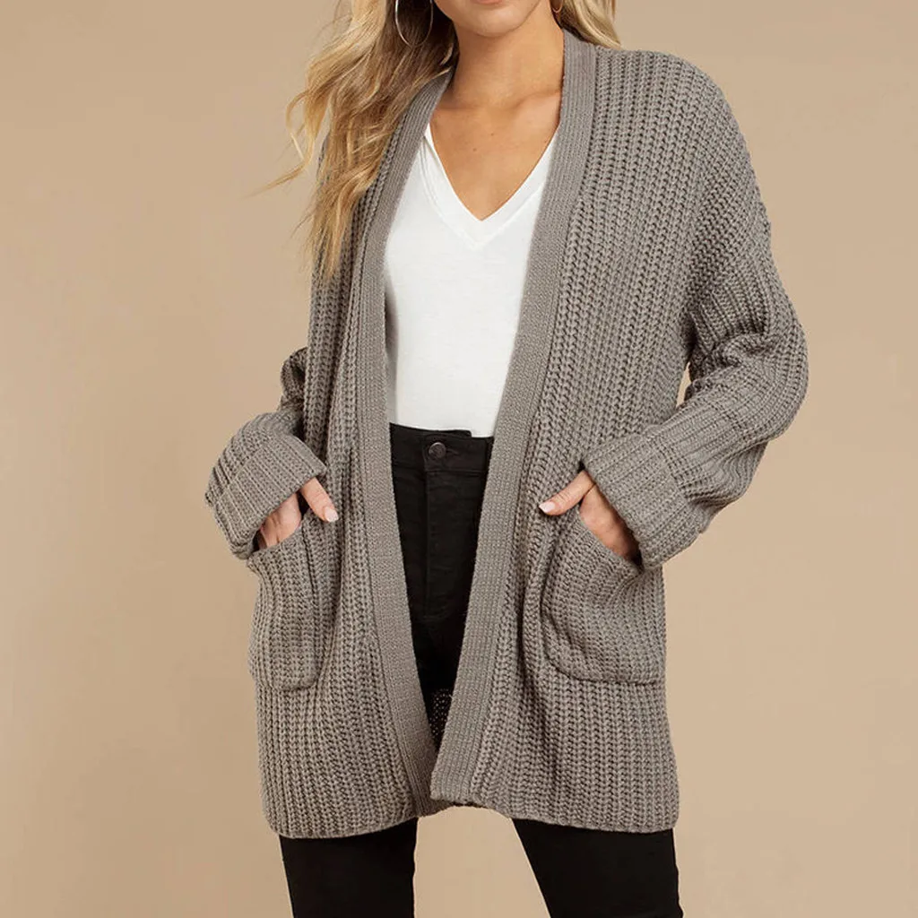 2019 Fashion Casual Pockets Loose Knitted Sweater Ladies Cardigan Streetwear Pullovers Coat Female Autumn Winter Women's |