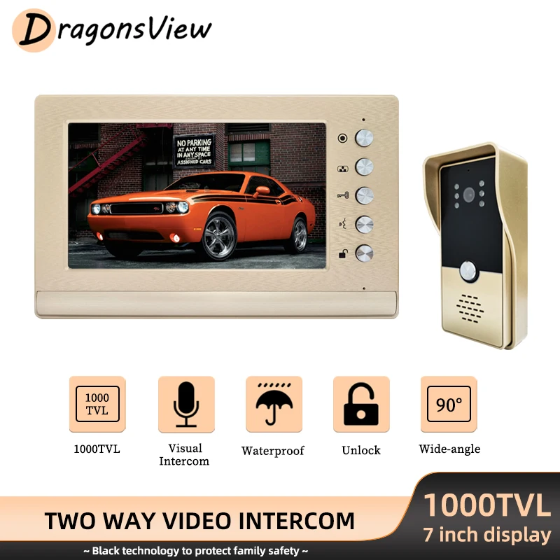 DragonsView Video Door Intercom Entry System Wired 1000TVL Doorbell Phone Call Panel Camera for Home Villa Two Way Talk System