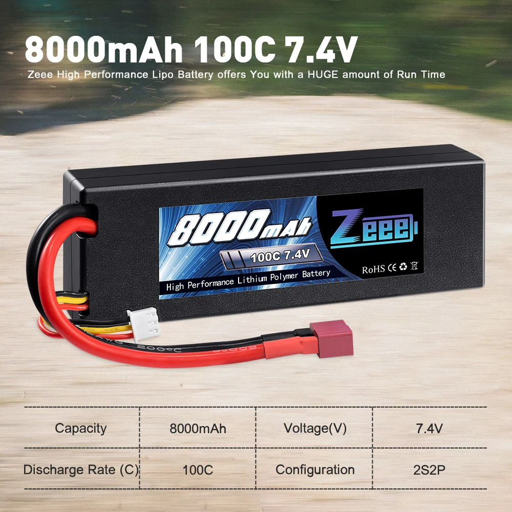 Zeee 2S Lipo Аккумулятор 7,4 V 100C 8000mAh Hardcase RC батарея зарядное устройство Deans Разъем для RC Автомобиль Грузовик Лодка Вертолет FPV гонки