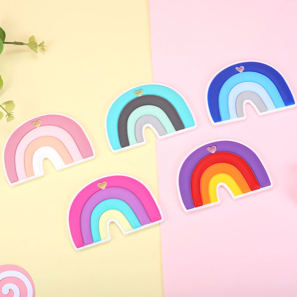 

Sunrony 5/10Pcs Rainbow Silicone Teether Food Grade BPA-Free Baby Teeth Care Teething Beads Chewing Molar Soft Toys