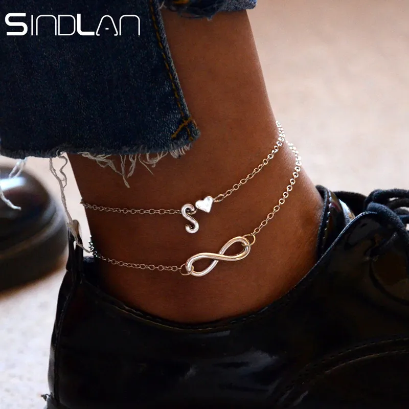 Sindlan сердечко серебряного цвета с буквенным принтом ножные браслеты на ногу