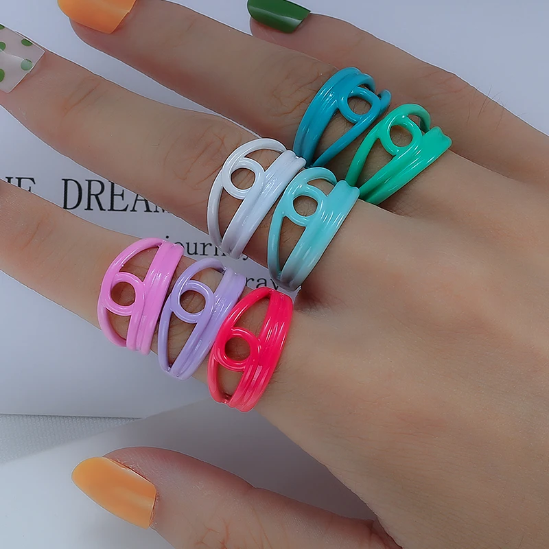 

2021 Korea Colorful Fashion Resin Fruit Ring Set Metal Geometric Irregular Open Rings for Women Party Wedding Jewelry Ring Set