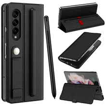 Ultra Thin For Samsung Galaxy Z Fold 3 5G 2021 Case With S Pen Holder Hand Grip Strap Flip Magnetic Spen Slot Leather Cover
