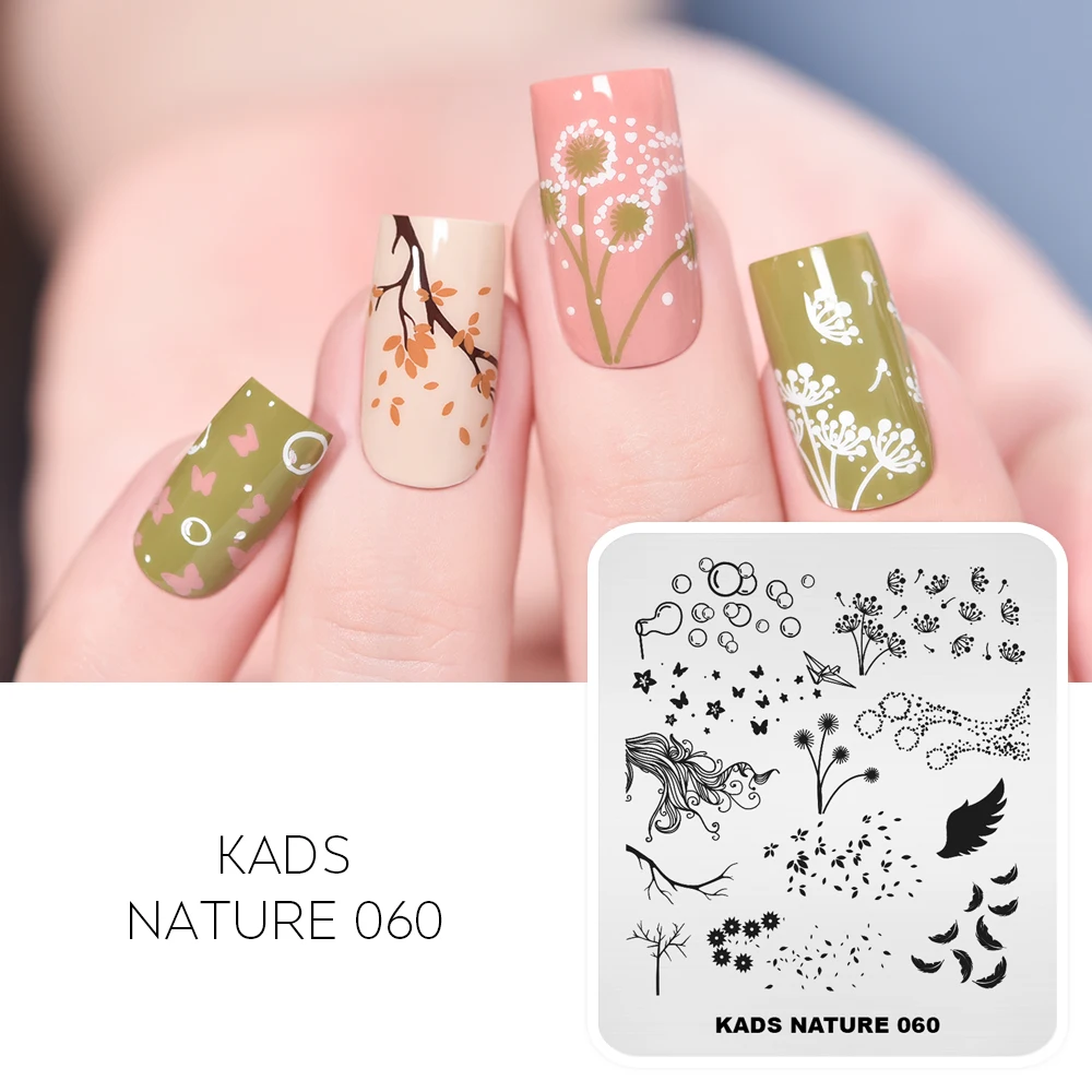 

KADS Nail Stamping Plates Nature 060 Dandelion Bubble Leaves Butterfly DIY Stainless Steel Stamp Template Stencils for Nails