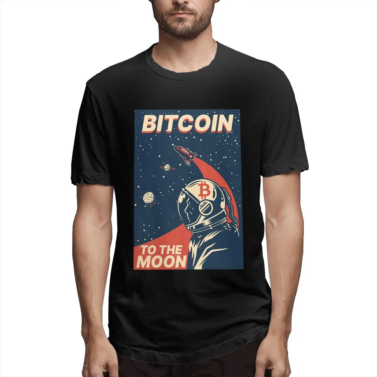 

The Moon Space Poster Men's Fashion Tees Short Sleeve Round Collar T-Shirt Cotton Party Clothing