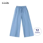 Женские укороченные брюки с карманами, хлопковые льняные брюки, свободные модные пикантные повседневные брюки с широкими штанинами в Корейском стиле, лето SA1210