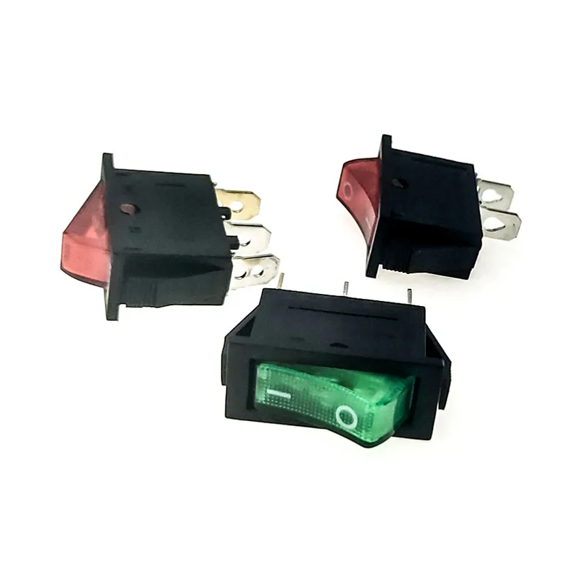 

6/12 pieces KCD3 30*13mm Red and green LED SPST 2PIN 3PIN 15A 250V buckle type ON OFF position buckle boat rocker switch copper