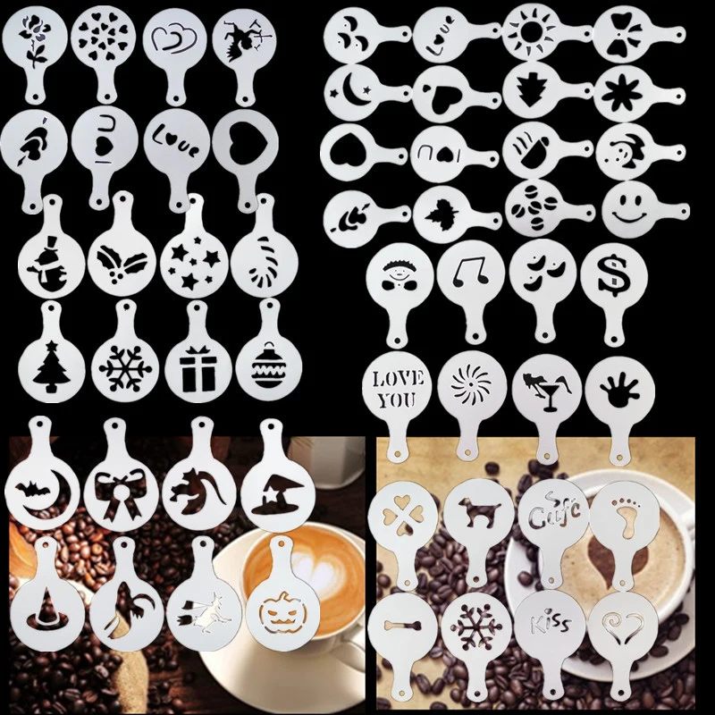 

8Pcs/16Pcs Christmas Drawing Mold Coffee Printing Mold Valentine's Day Drawing Template Fancy Coffee Powder Spreading Pad