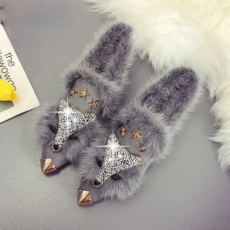 

Winter Flat Loafers Women Metal Toe Glitter Brand Designer Loafers Ballet Flats Shoes For Woman
