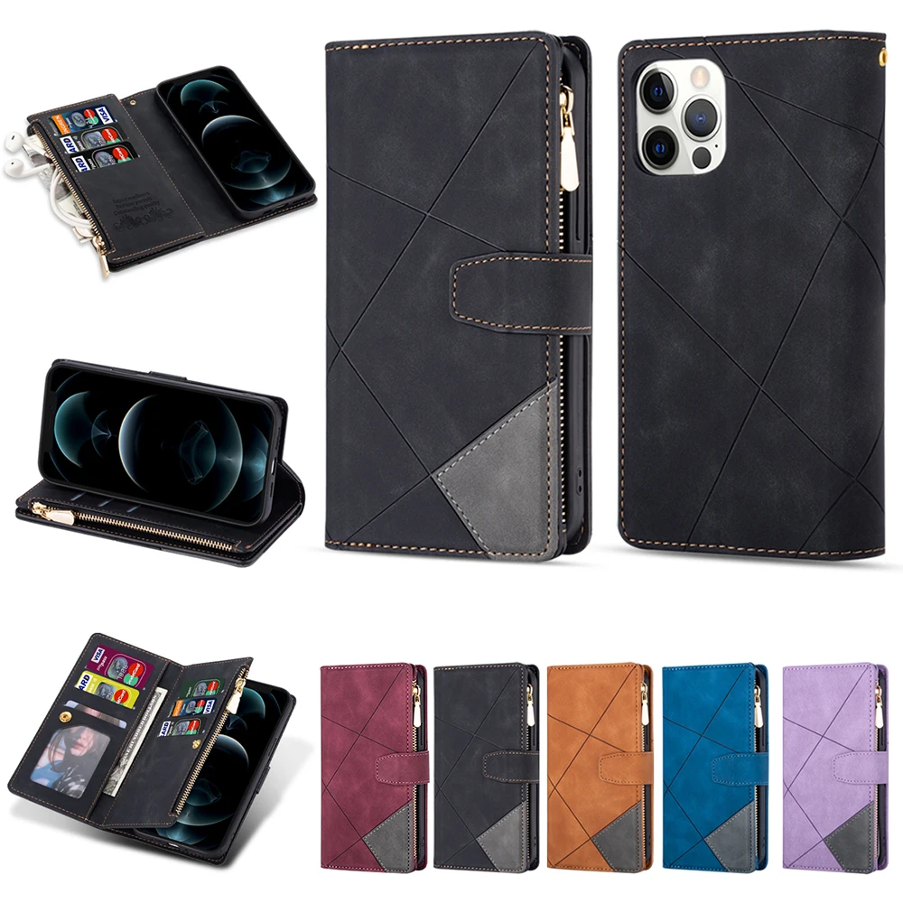 

Geometric Zipper Cover For Xiaomi 11 Case Mi 11X 10i 10T Lite POCO F3 M3 X3 GT X3 NFC M3 Pro 10i Redmi 10 9T Stand Wallet Etui