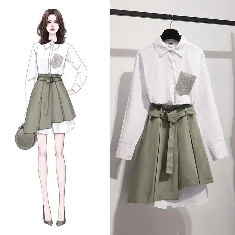 2019 осенние женские комплекты из 2 предметов белая рубашка с длинными рукавами +