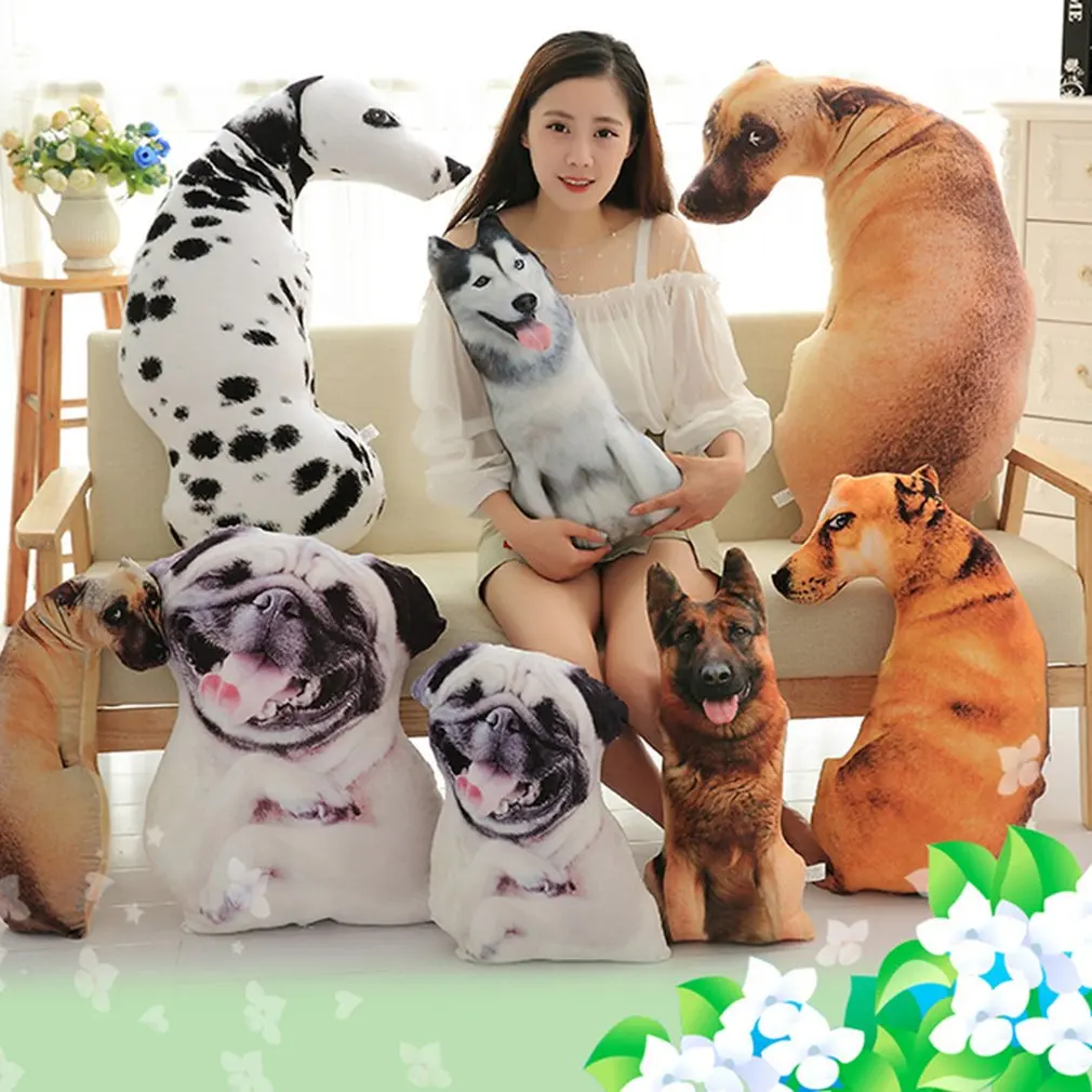 

50cm Sitting Dog Printing Plush Pillow Lifelike Shepherd Husky Hound Shar Pei Spotty Dog Stuffed Throw Pillow for Sofa Chair