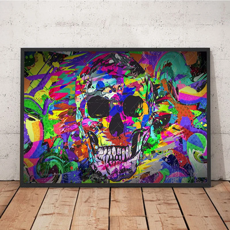 

Pop Street Art Colorful Canvas Painting Wall Art Graffiti Scary Skull Poster And Prints For Living Room Modern Home Decor