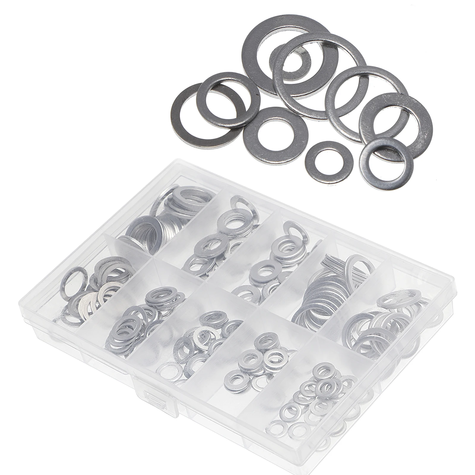 

220pcs Solid Gasket Stainless Sealing Gasket Stainless Gasket Multi-Size Aluminum Gasket Smooth Seal Ring Set For Machine