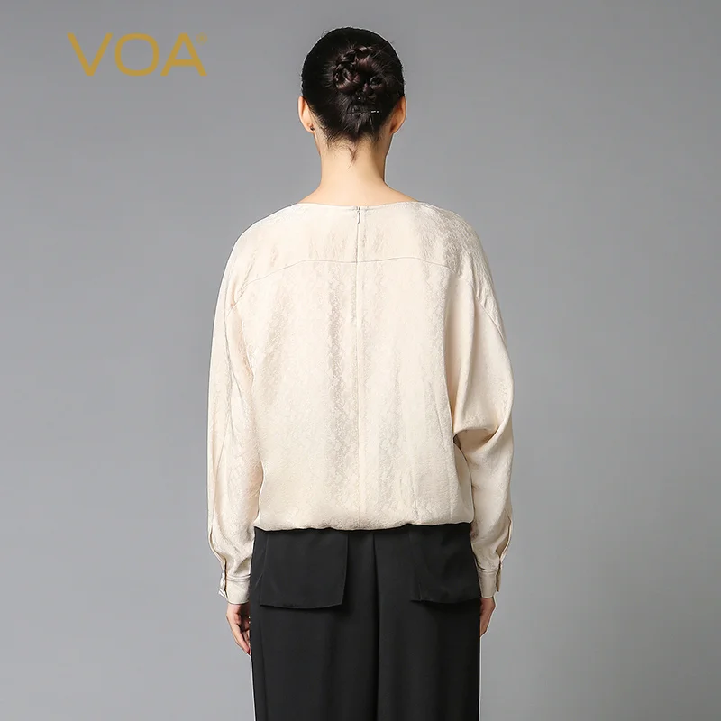 Voa шелковая жаккардовая футболка свободные женские топы большой размер бежевый