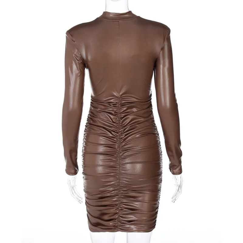 

2021 autumn and winter new fashion sexy slim pleated Long Sleeve Dress